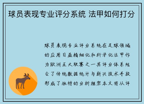 球员表现专业评分系统 法甲如何打分